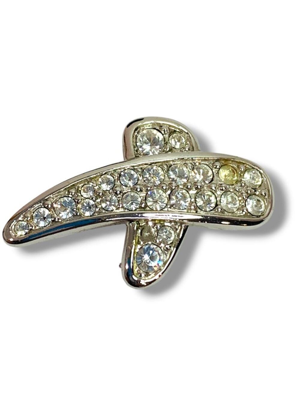 Silvertone‎ Rhinestone Abstract Vintage Brooch Pin 1.25"